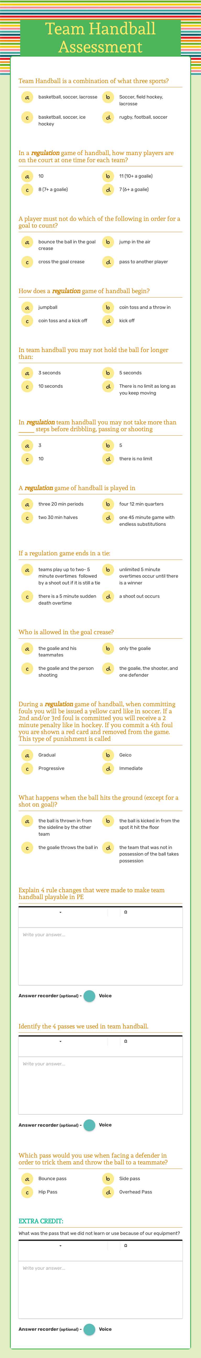Team Handball Assessment worksheet preview image