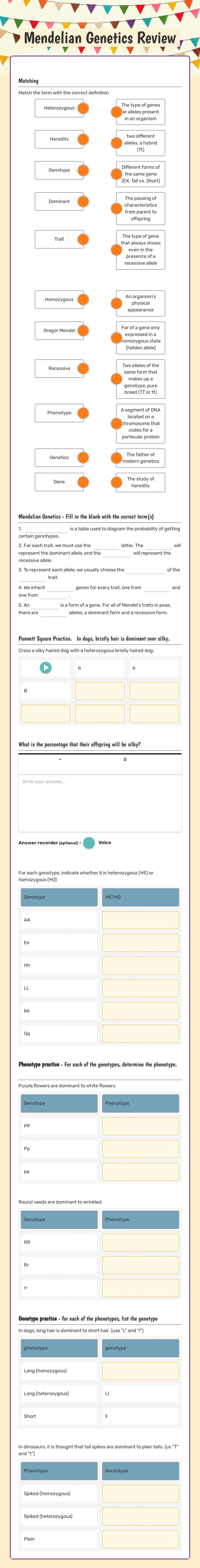 Mendelian Genetics Review worksheet preview image