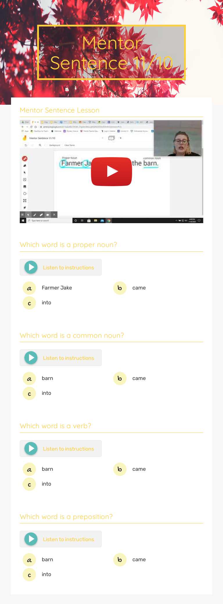 Mentor Sentence 11/10 worksheet preview image