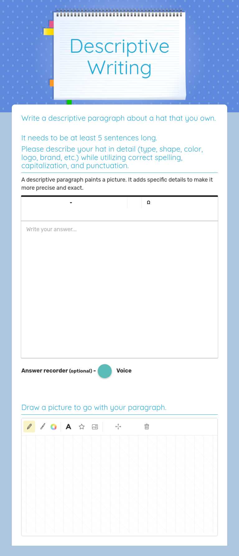 Descriptive Writing worksheet preview image