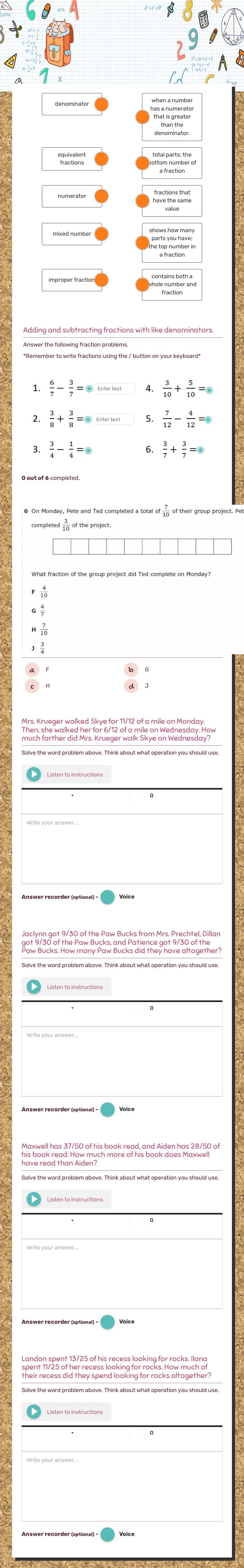 Adding and Subtracting Fractions worksheet preview image