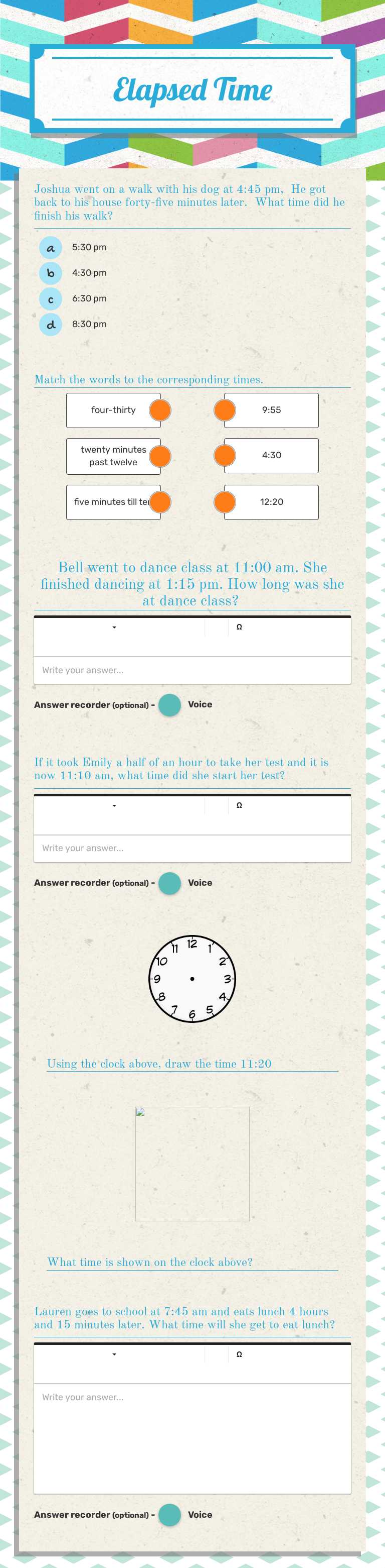 Elapsed Time worksheet preview