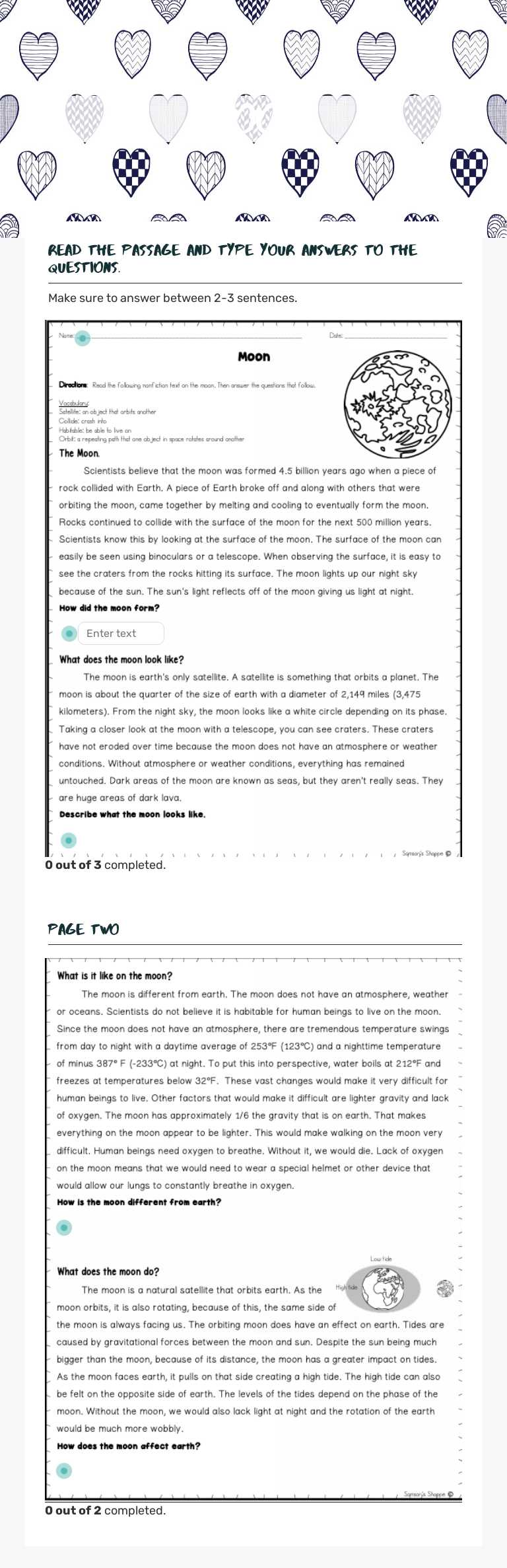 moon worksheet preview image