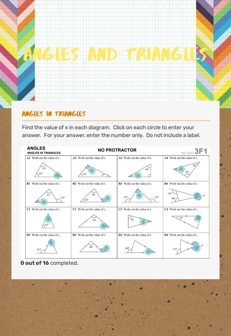 Angles and triangles worksheet preview image