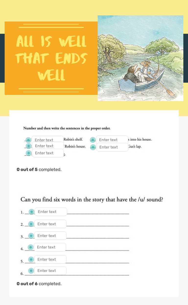 All is Well that ends well worksheet preview image