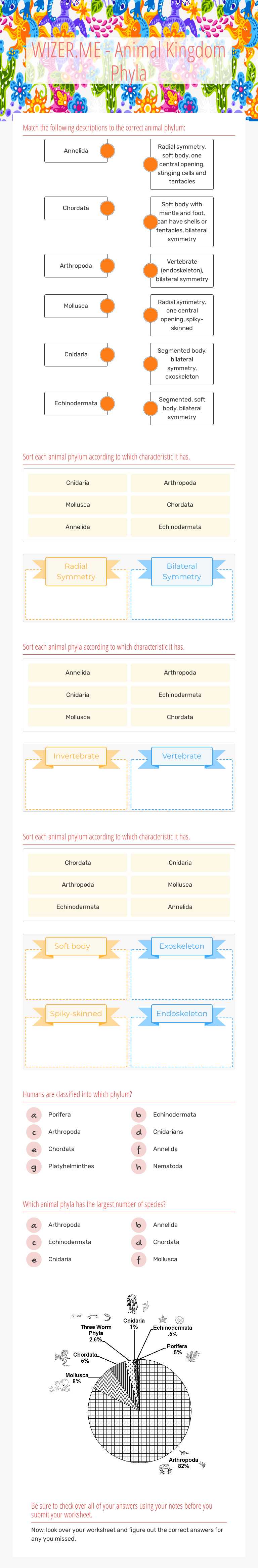 WIZER.ME - Animal Kingdom Phyla worksheet preview image