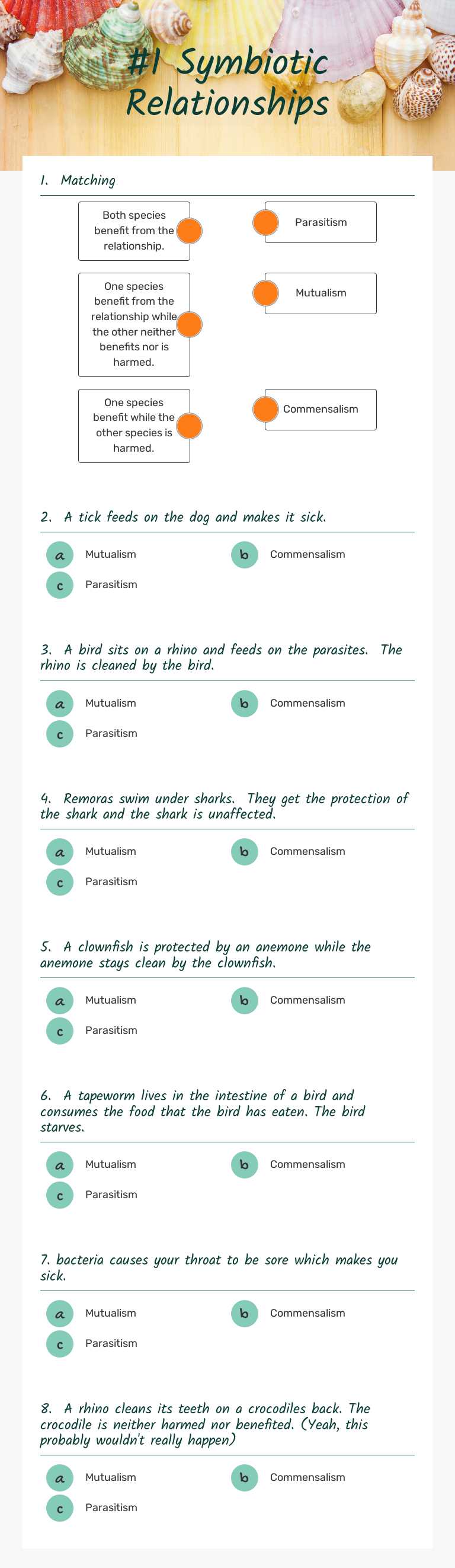 #1 Symbiotic Relationships Grade 5 worksheet preview
