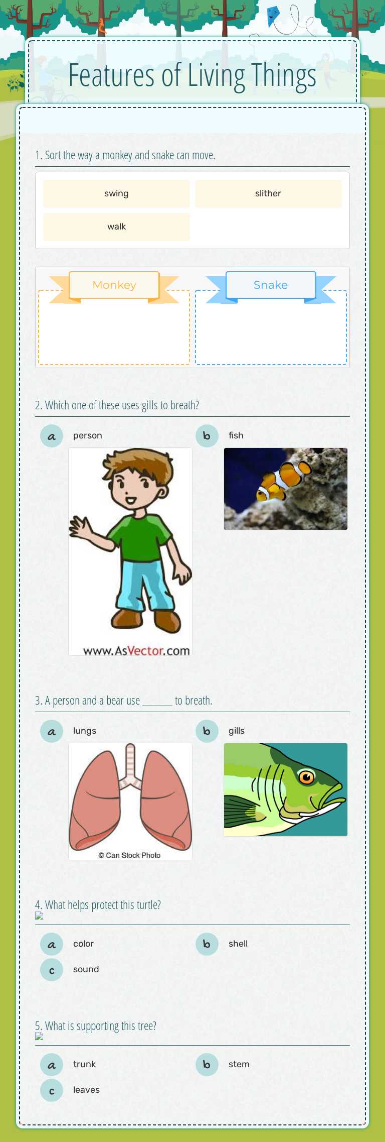 Features of Living Things worksheet preview image