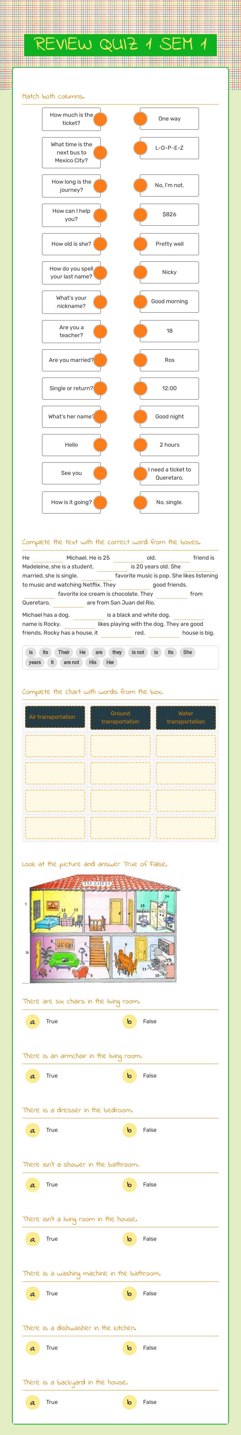 REVIEW QUIZ 1 SEM 1 Other worksheet preview