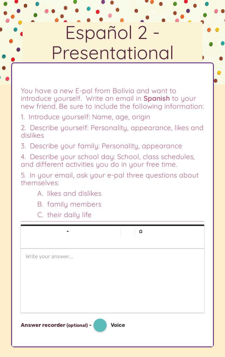 Español 2 - Presentational worksheet preview image