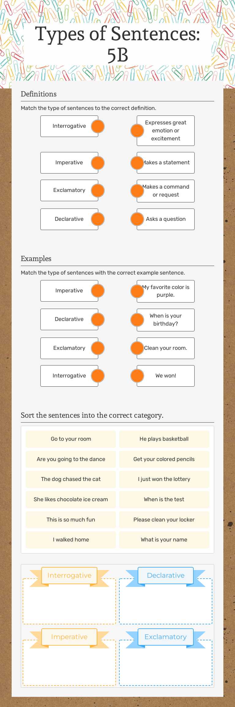 Types of Sentences: 5B worksheet preview image
