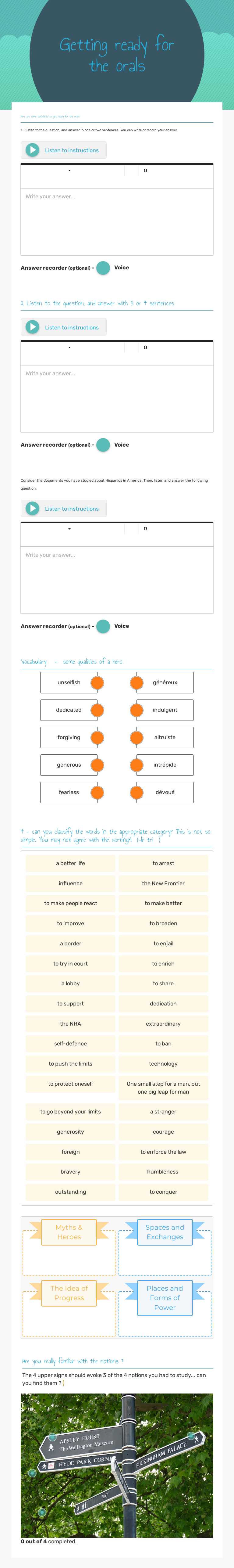 Getting ready for the orals worksheet preview image