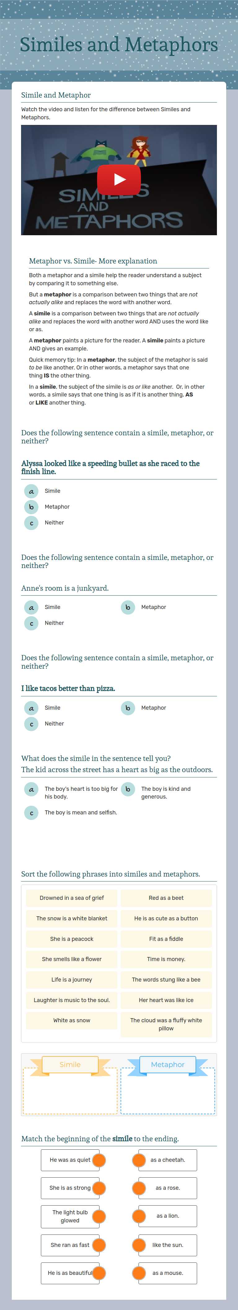 Similes
and
Metaphors worksheet preview image