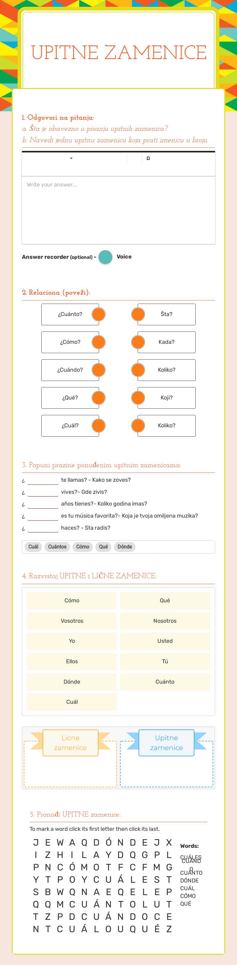 Upitne zamenice worksheet preview image