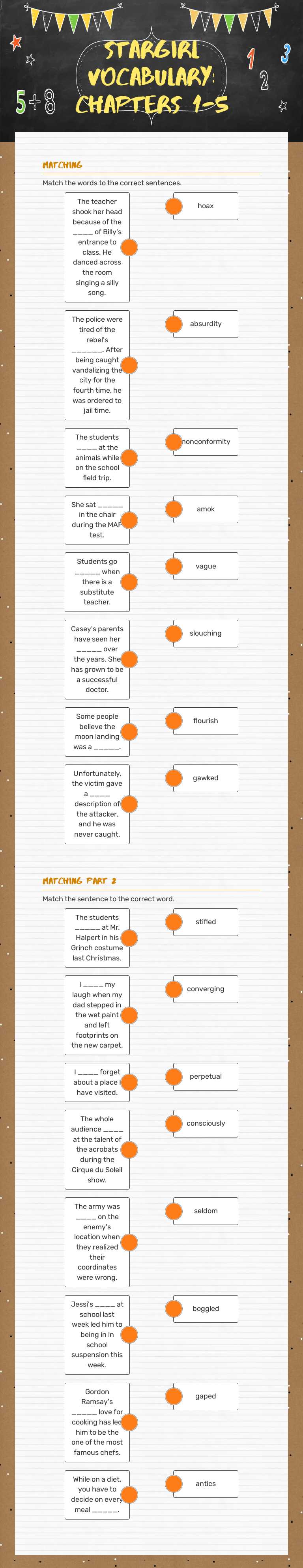 Stargirl Vocabulary: Chapters 1-5 Grade 6 worksheet preview
