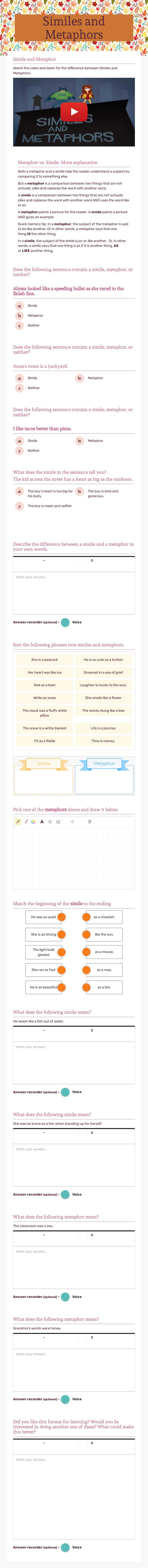 Similes and Metaphors worksheet preview image