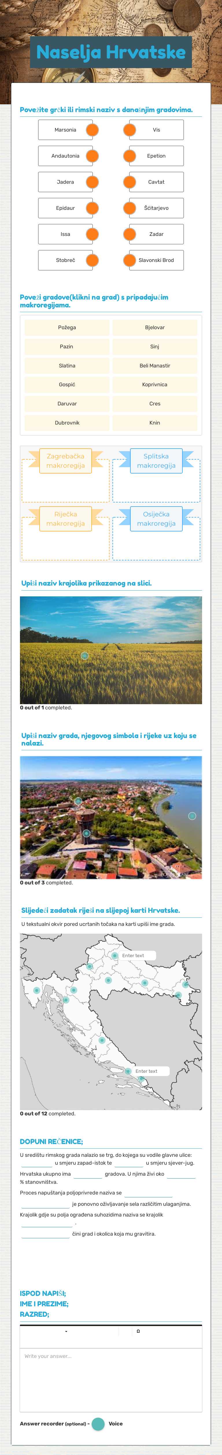 Naselja Hrvatske worksheet preview image