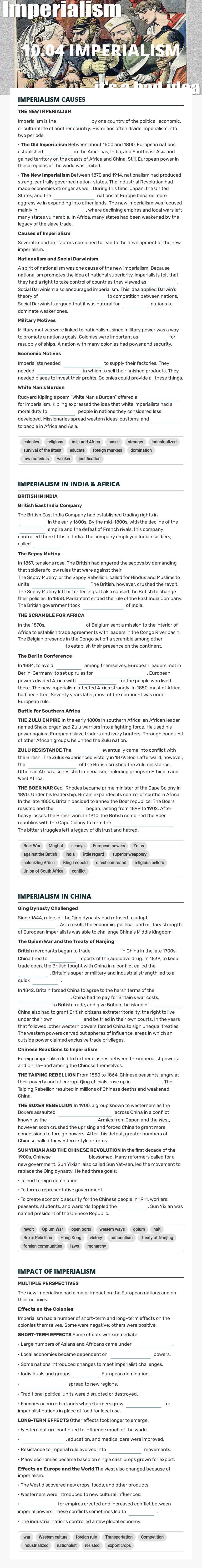 10.04 IMPERIALISM worksheet preview image