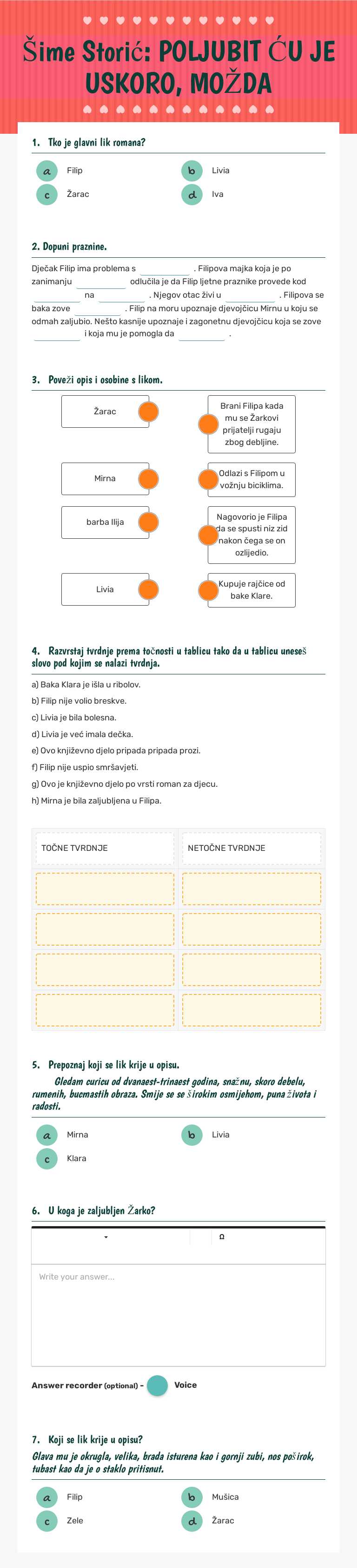 Šime Storić: POLJUBIT ĆU JE USKORO, MOŽDA Grade 6 worksheet preview