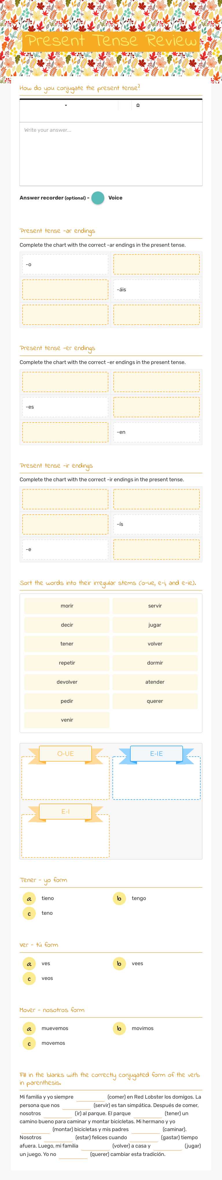 Present Tense Review worksheet preview image