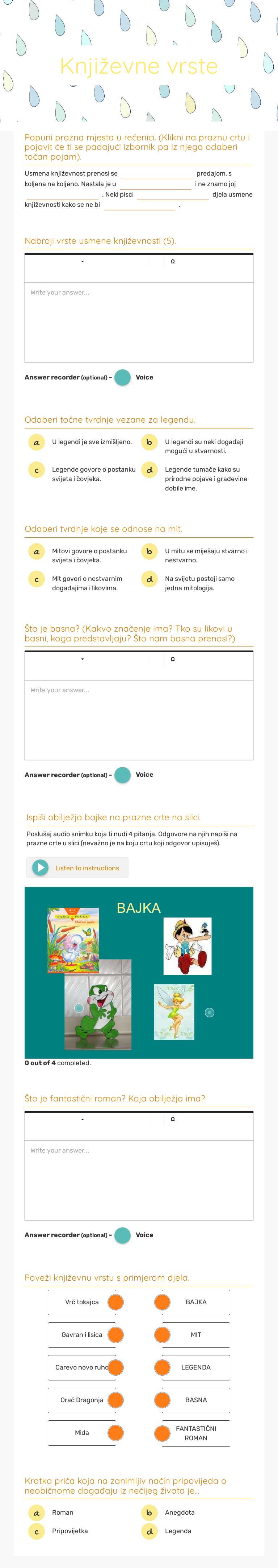 Književne vrste Grade 6 worksheet preview