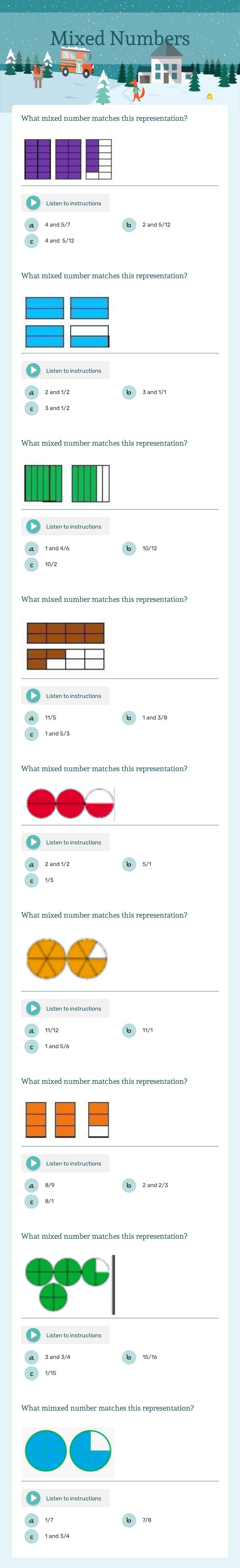 Mixed Numbers Grade 3 worksheet preview