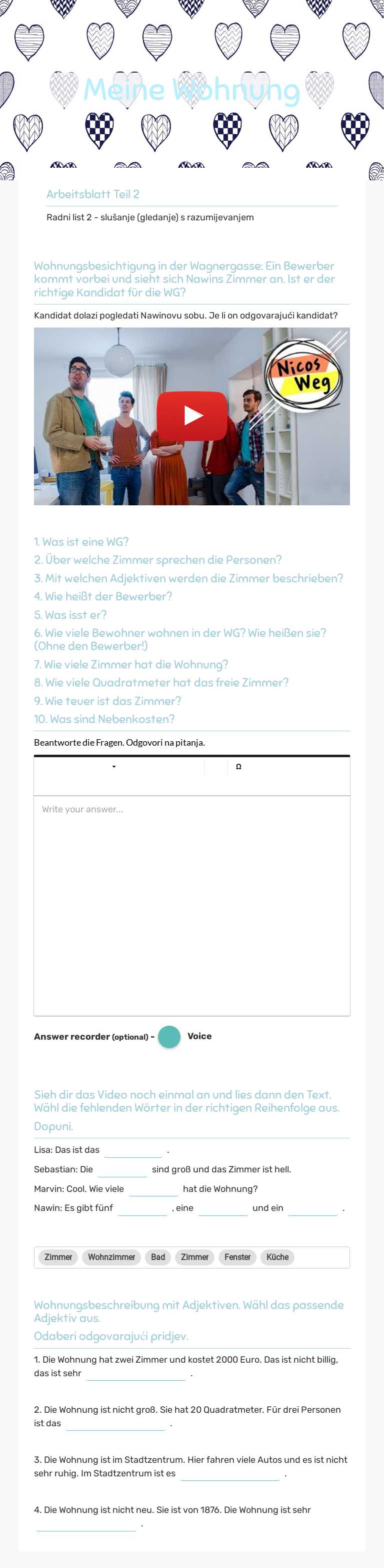 Meine Wohnung worksheet preview image