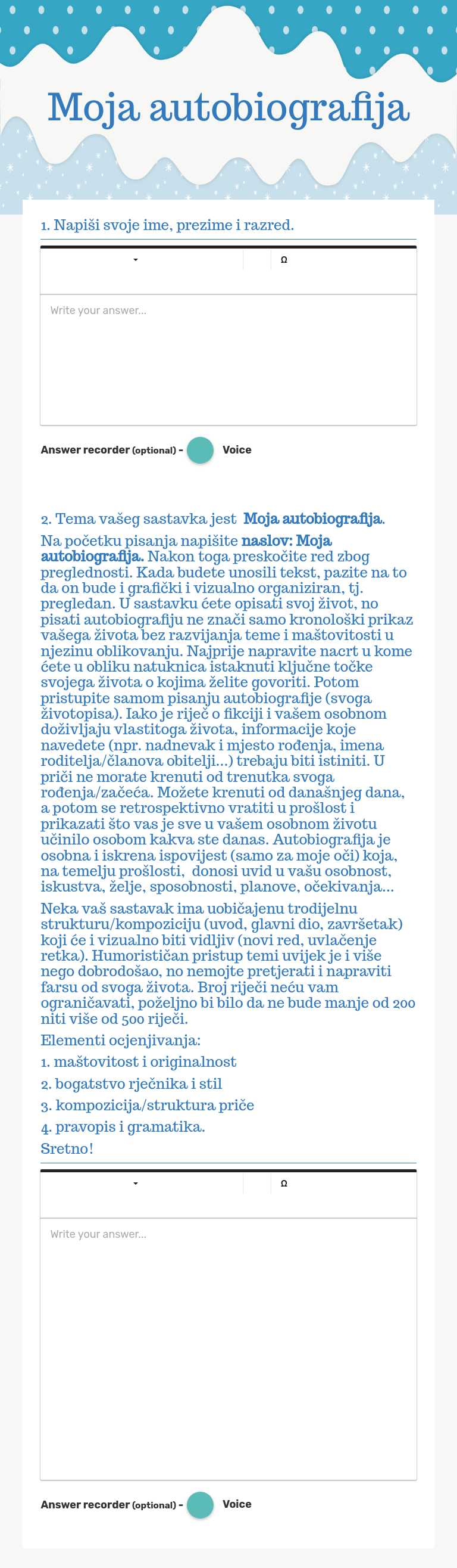 Moja autobiografija Grade 7 worksheet preview