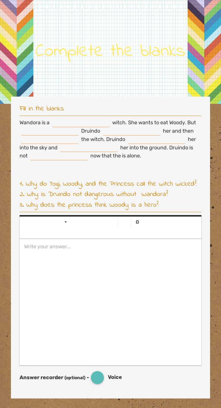 Complete the blanks worksheet preview image