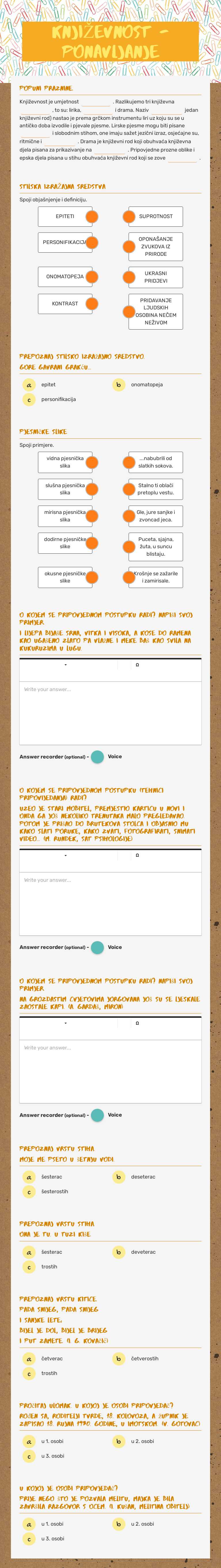 KNJIŽEVNOST - ponavljanje Grade 6 worksheet preview