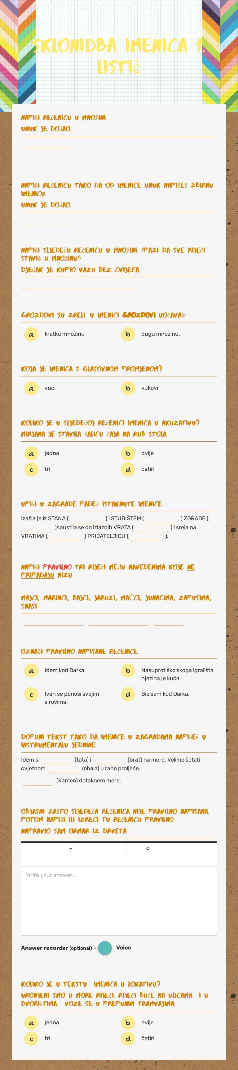 SKLONIDBA IMENICA 1. listić Other worksheet preview