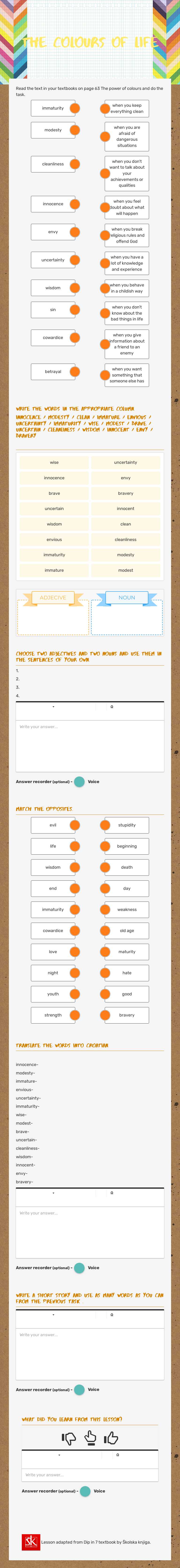 The colours of life worksheet preview image