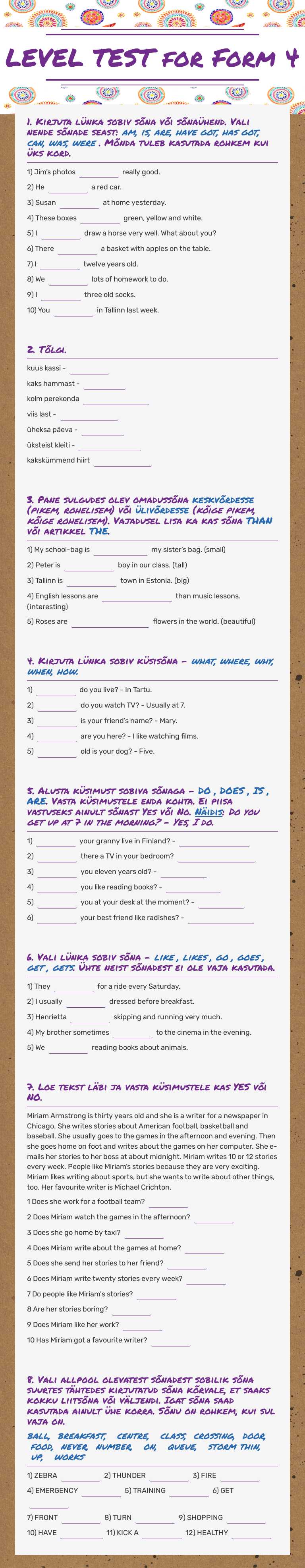 LEVEL TEST for Form 4 worksheet preview image