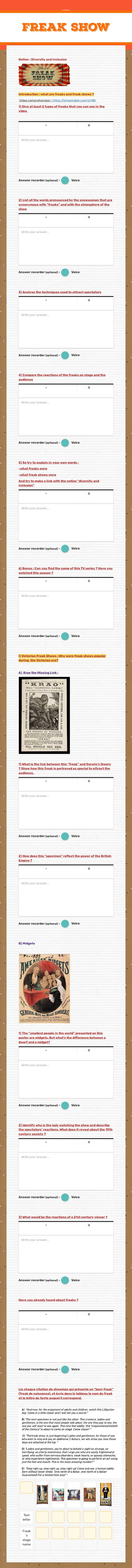 Freak show worksheet preview image