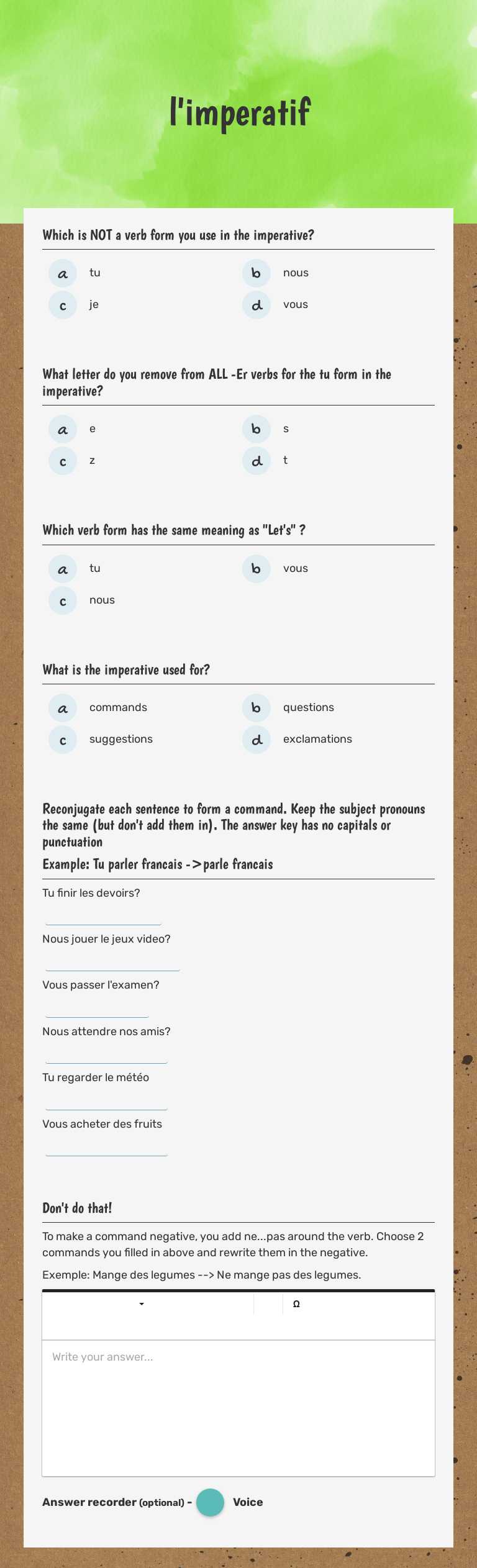 l'imperatif Grade 10 worksheet preview