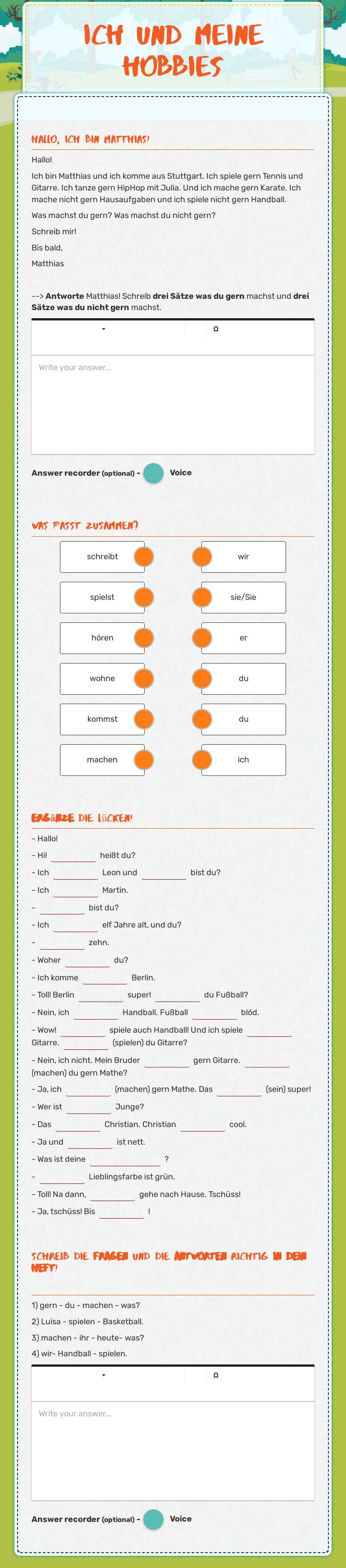 Ich und meine Hobbies worksheet preview image