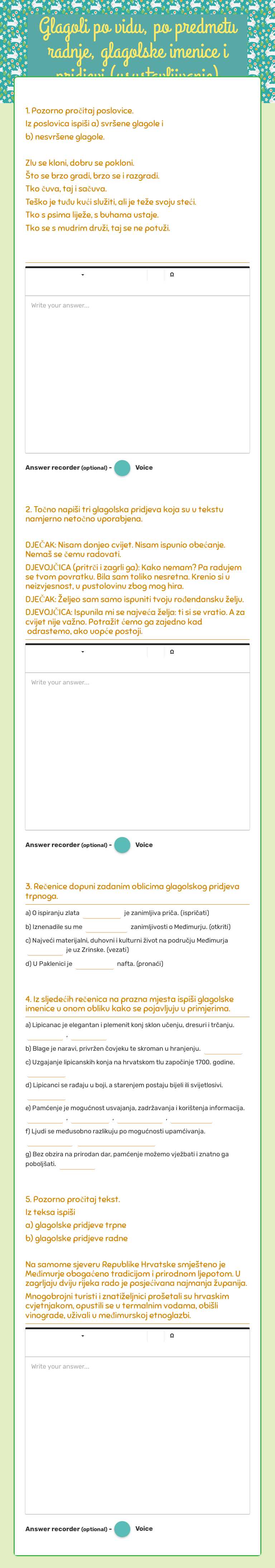 Glagoli po vidu, po predmetu radnje, glagolske imenice i pridjevi (usustavljivanje) worksheet preview image