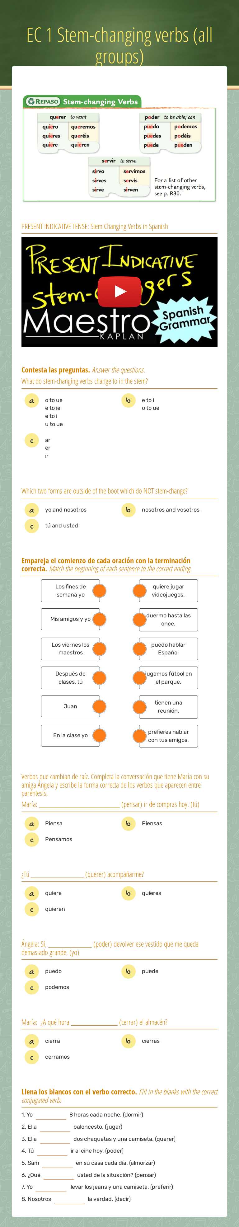 EC 1 Stem-changing verbs (all groups) worksheet preview image