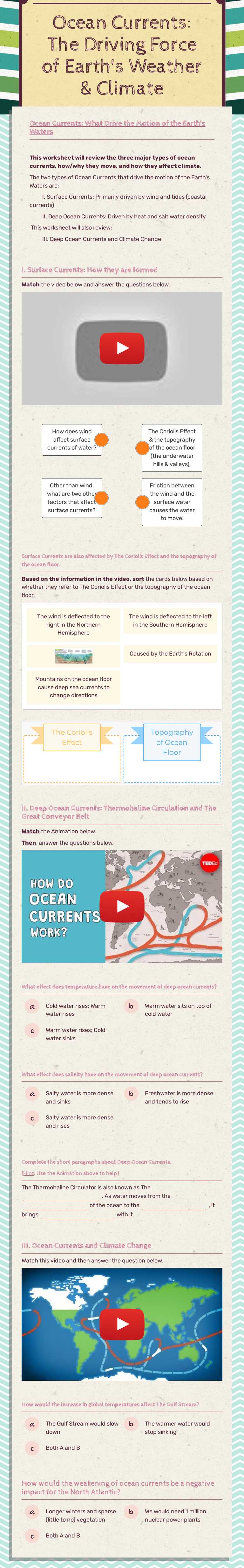 Ocean Currents: The Driving Force of Earth's Weather & Climate worksheet preview image