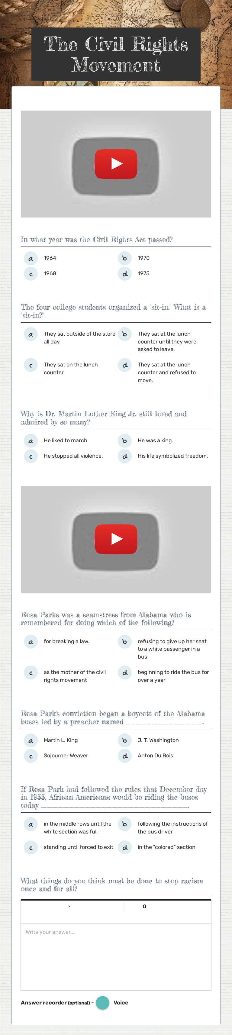 The Civil Rights Movement Grade 5 worksheet preview
