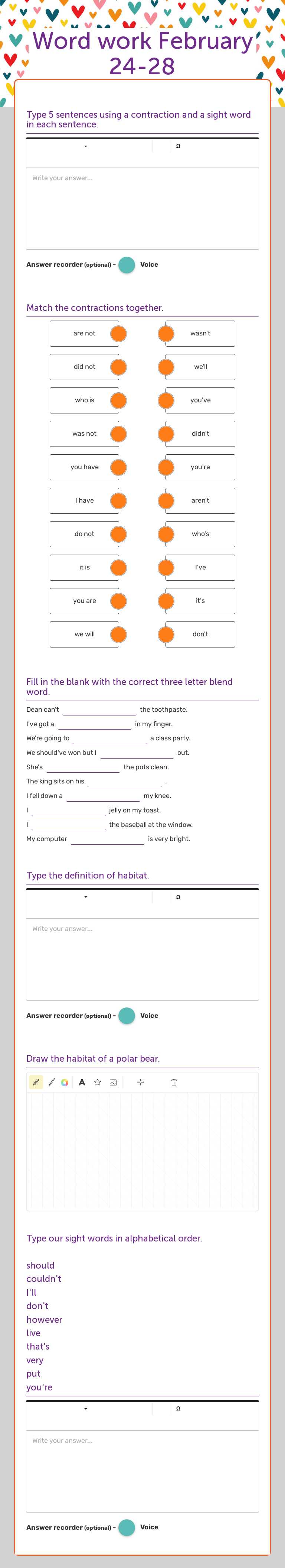Word work February 24-28 worksheet preview image