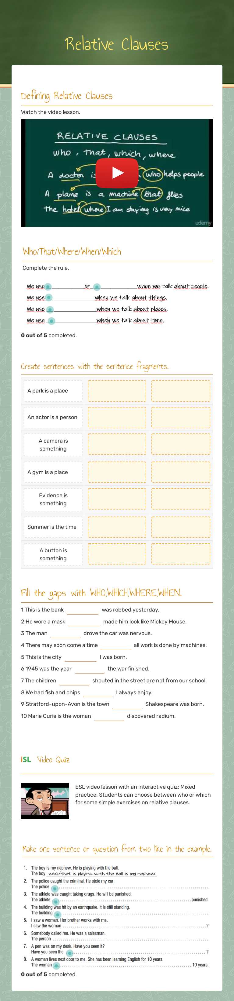Relative Clauses Grade 8 worksheet preview