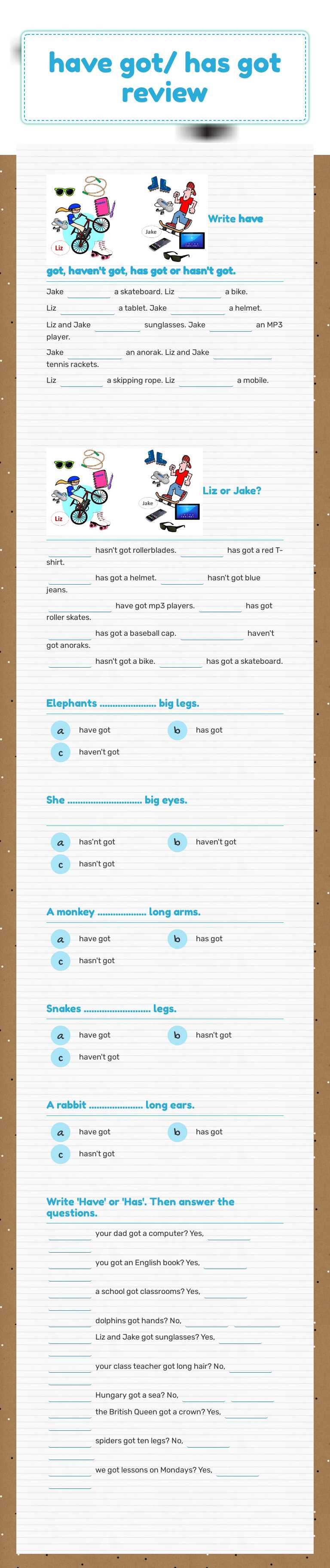 have got/ has got review worksheet preview image