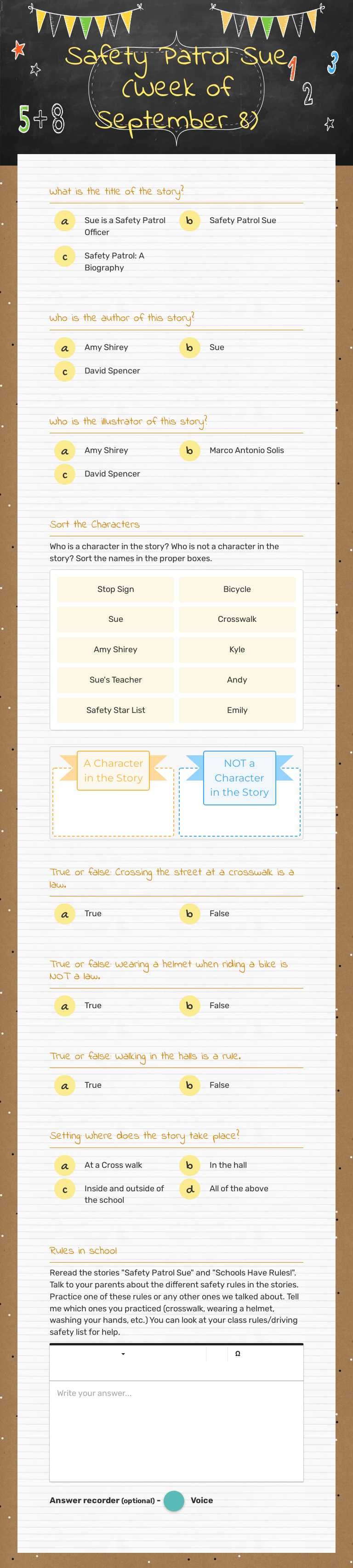 Safety Patrol Sue (Week of September 8) Grade 2 worksheet preview