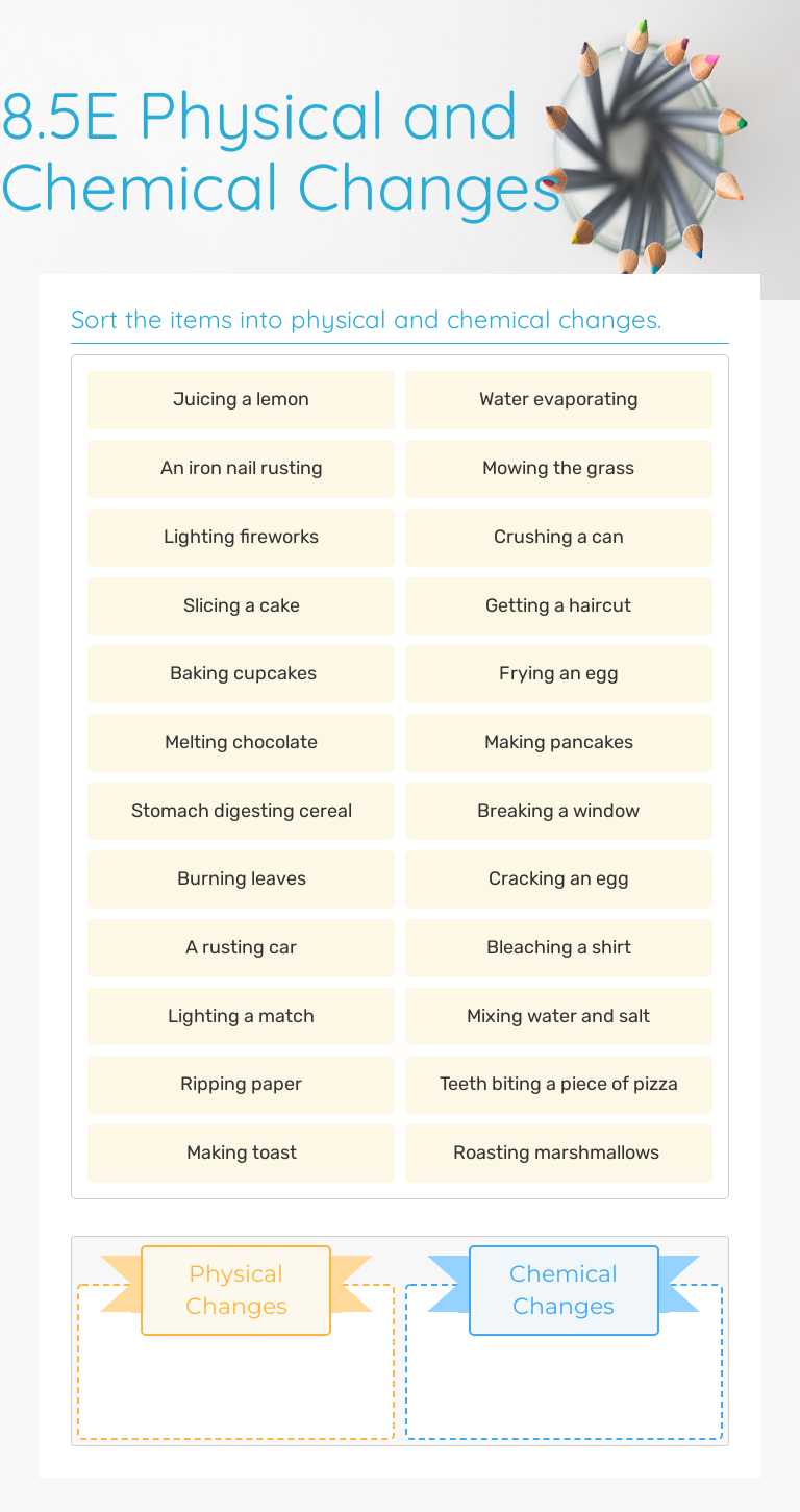 8.5E Physical and Chemical Changes worksheet preview image
