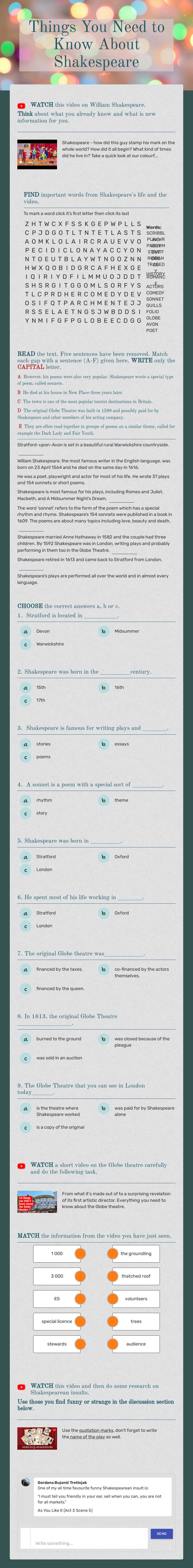Things You Need to Know About Shakespeare worksheet preview image