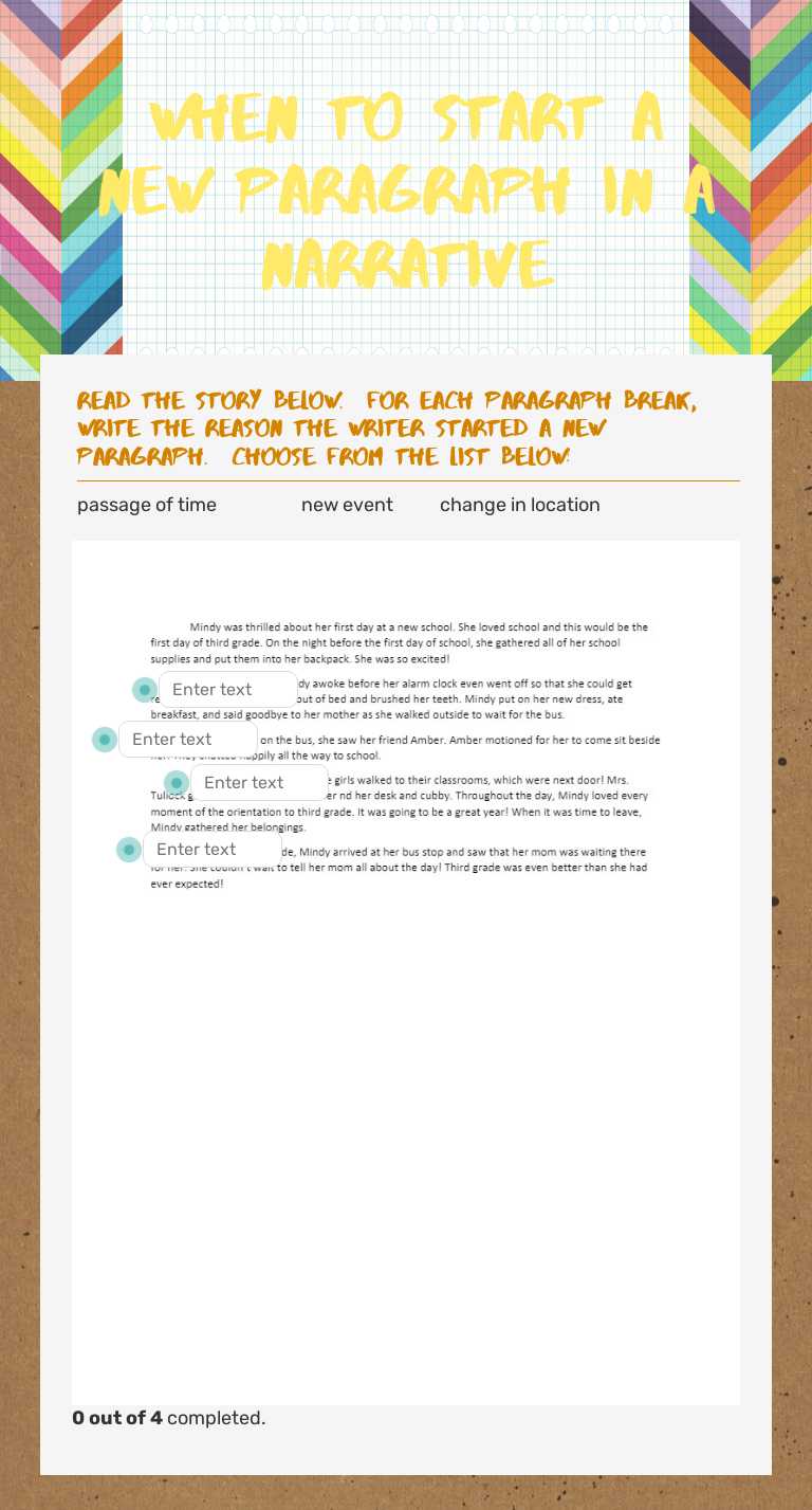 when to Start a new paragraph in a narrative worksheet preview image