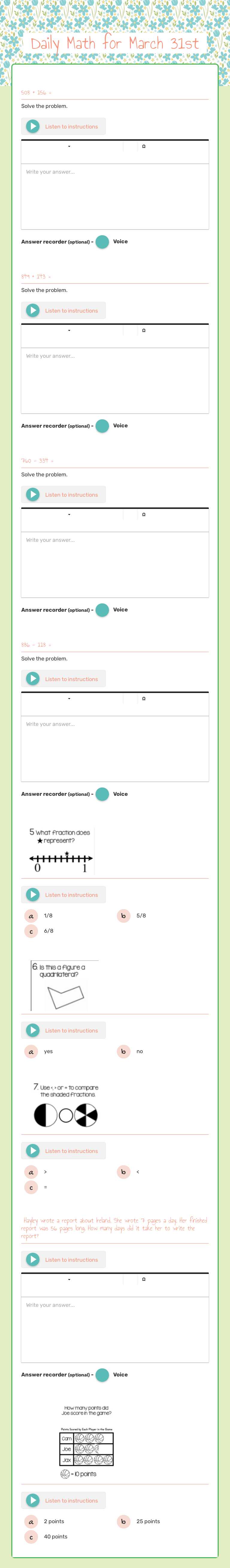 Daily Math for March 31st worksheet preview image