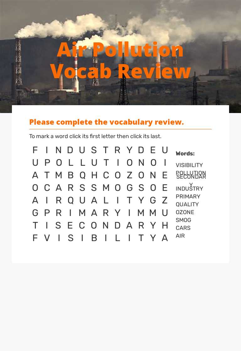Air Pollution Vocab Review worksheet preview image