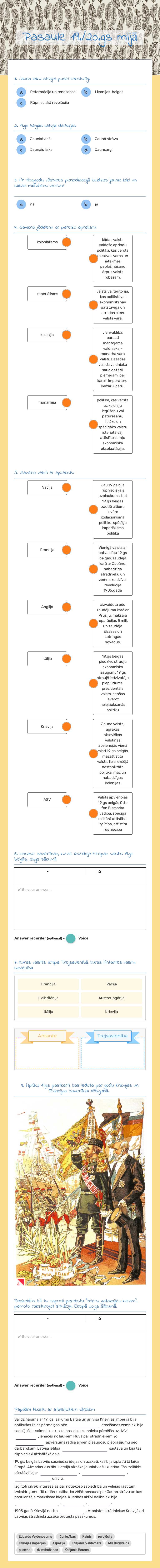 Pasaule 19./20.gs mijā worksheet preview